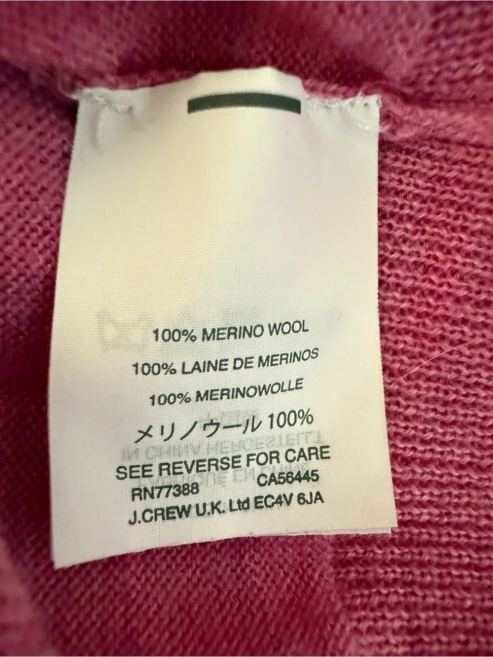 J. Crew V-Neck Merino Wool Sweater in Beautiful Thulian Pink